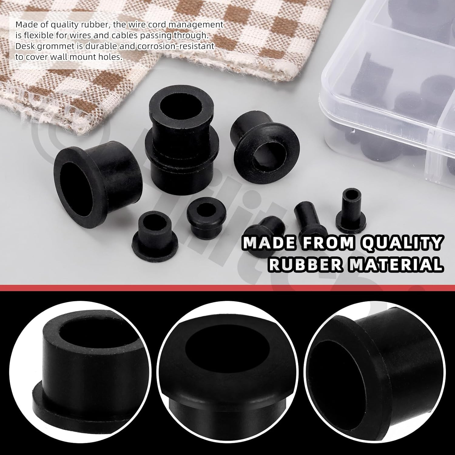 72PCS 9 Sizes Black Silicone Rubber Grommets Kit T-Type Hole Grommet