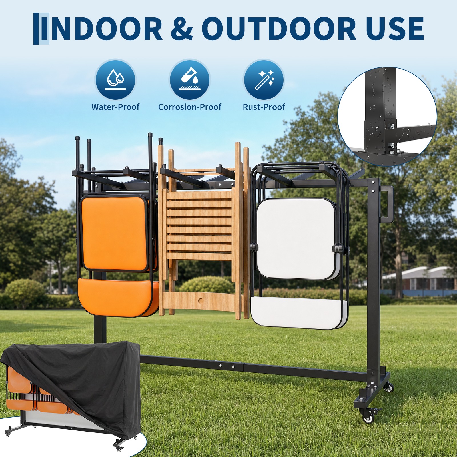 660 LBS Folding Chair Table Cart, Holds 42 Chairs or 12 Tables, Brake Casters