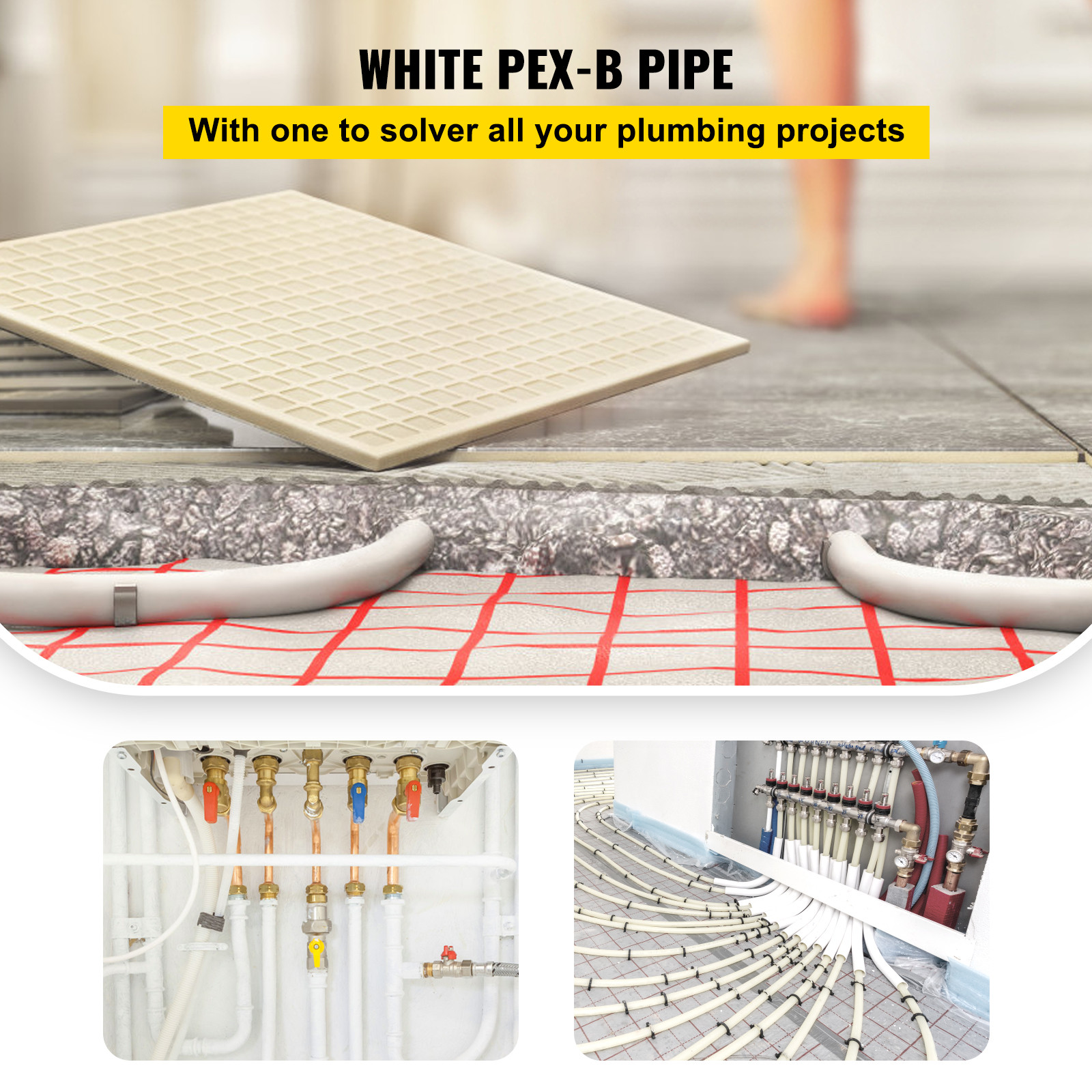 VEVOR 1″ – 500′ coil-White Certified PEX Tubing Htg/Plbg/Potable Water Heating