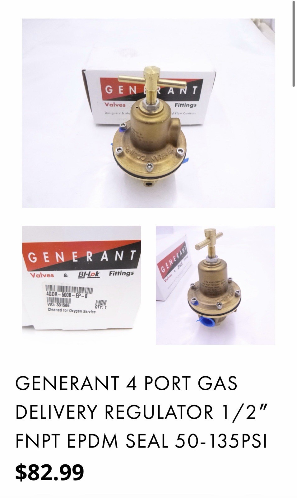 Generant Gas Delivery Regulator 4-Port 1/2 in FNPT Oxygen 4GDR-500B-EP-B