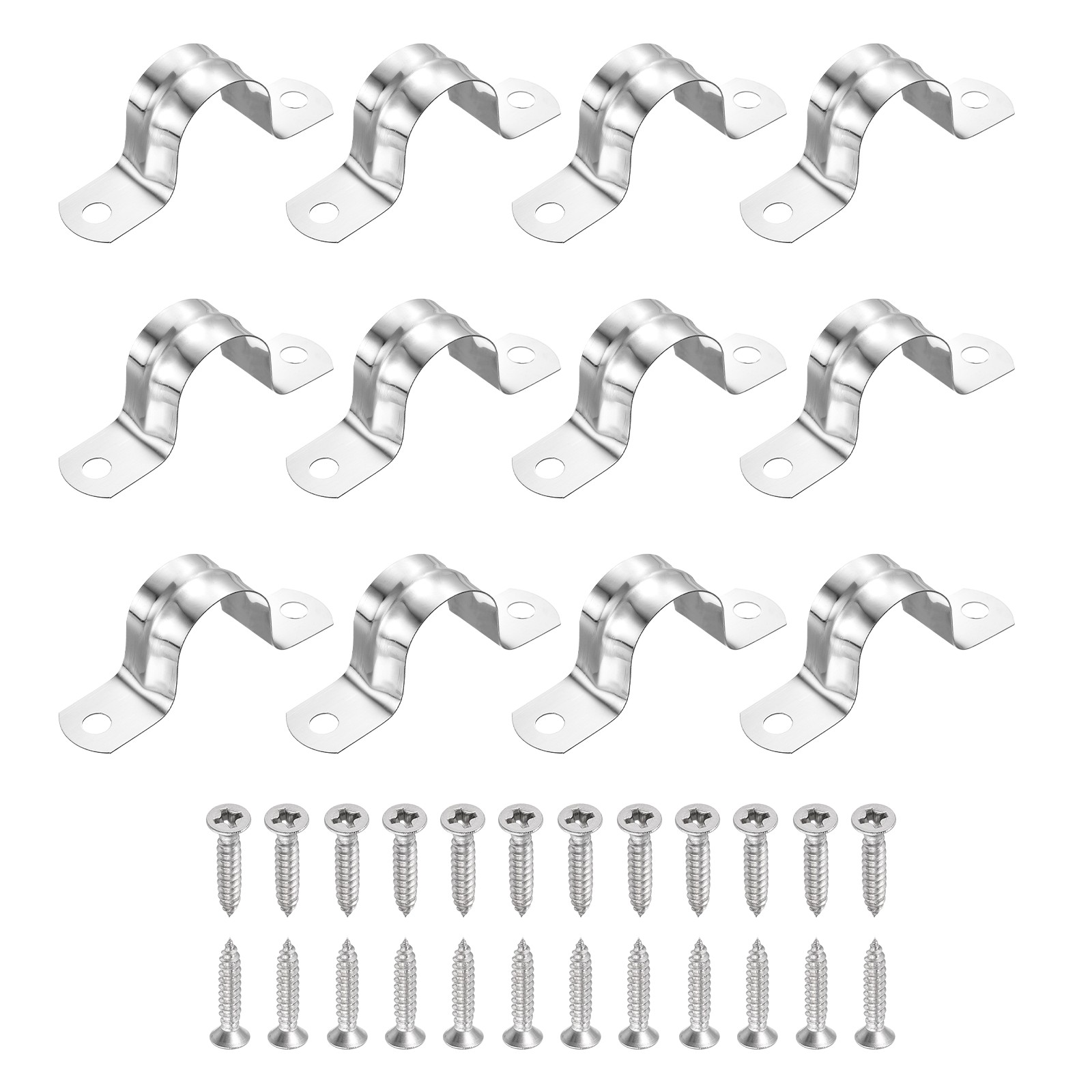 12Pcs 25mm(1″)304 Stainless Steel Rigid Pipe Strap with Screws, Silver