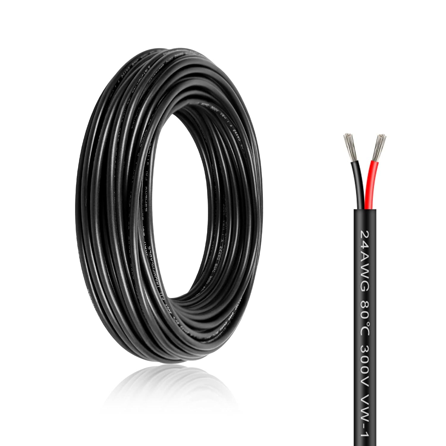24 Gauge 2 Conductor Electrical Wire, 24 AWG Red & Black Tinned Copper Hookup Wi