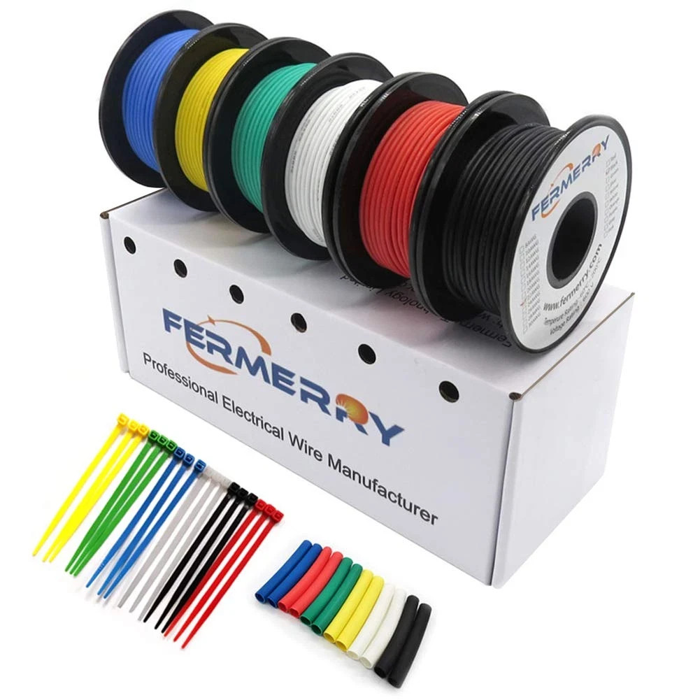 Fermerry 14 AWG Stranded Wire Spool 10Ft Each 6 Colors Flexible 14 Gauge Silicon