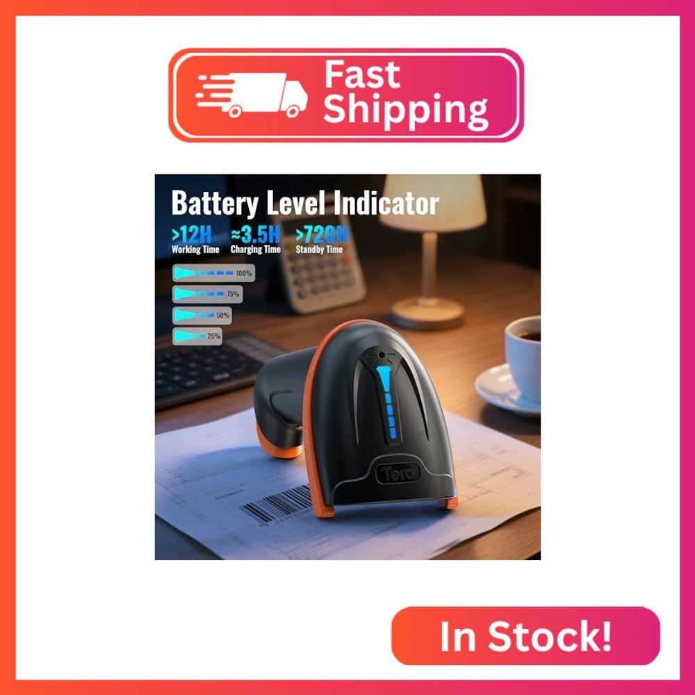 Tera Barcode Scanner with Battery Indicator: 2D Wireless, D5100 Orange