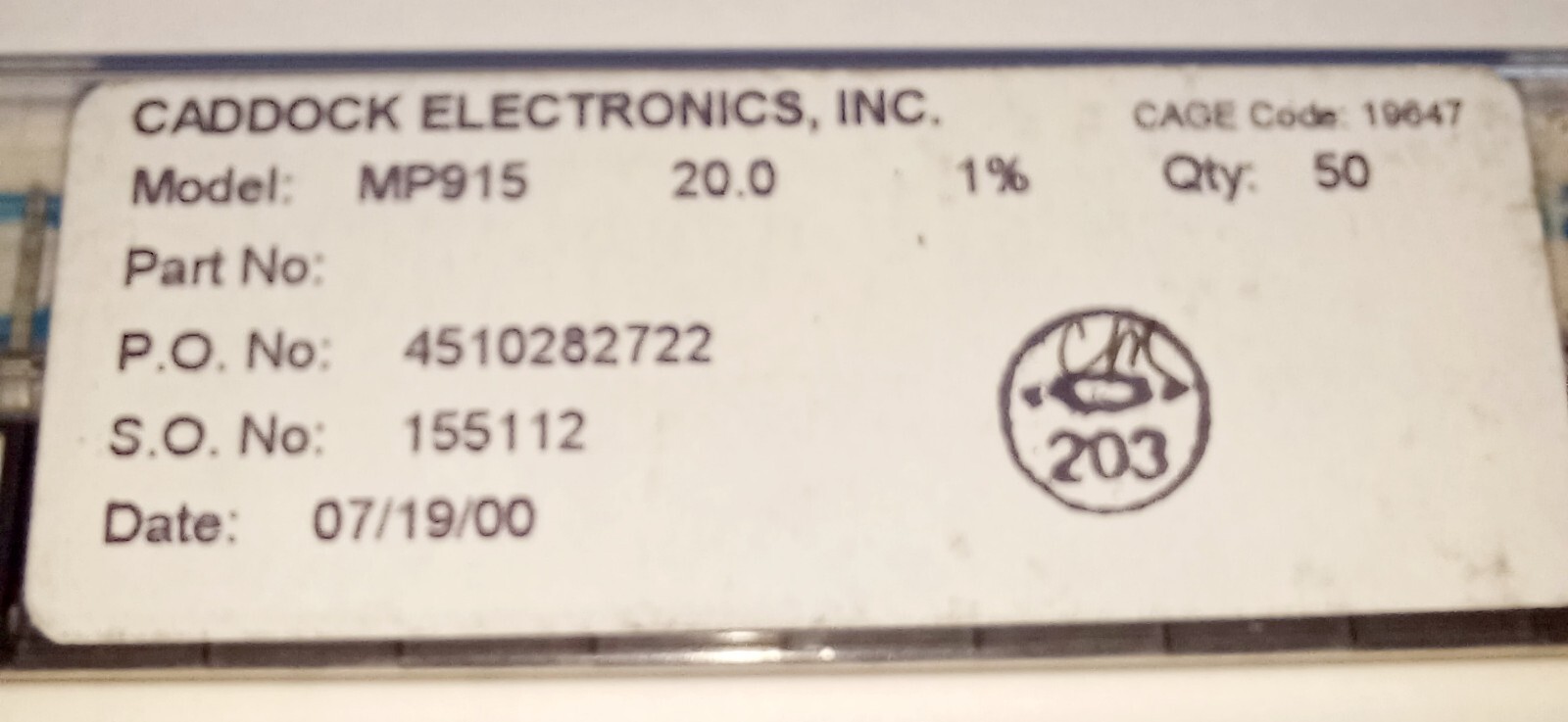 Lot of 5* Caddock 15 Watt Thick Film Resistor 20 Ohm MP915-20.0-1% TO-126-2