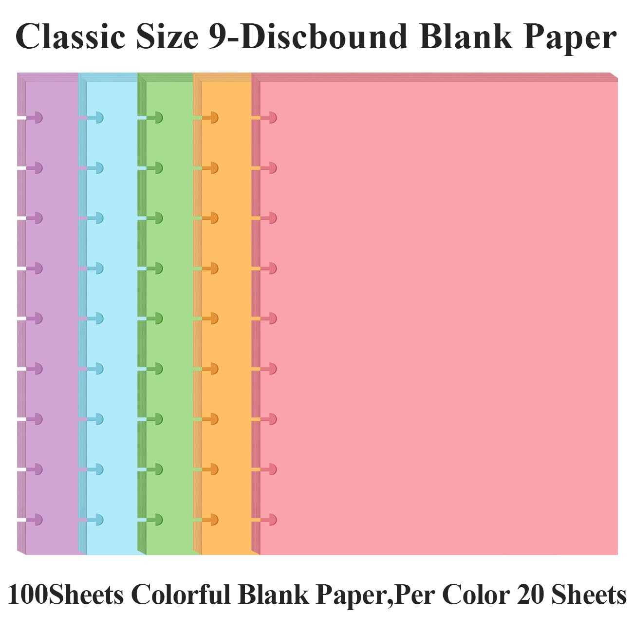 9-Disc Discbound 5 Colorful Blank Paper Pre-punched 100 Sheets,