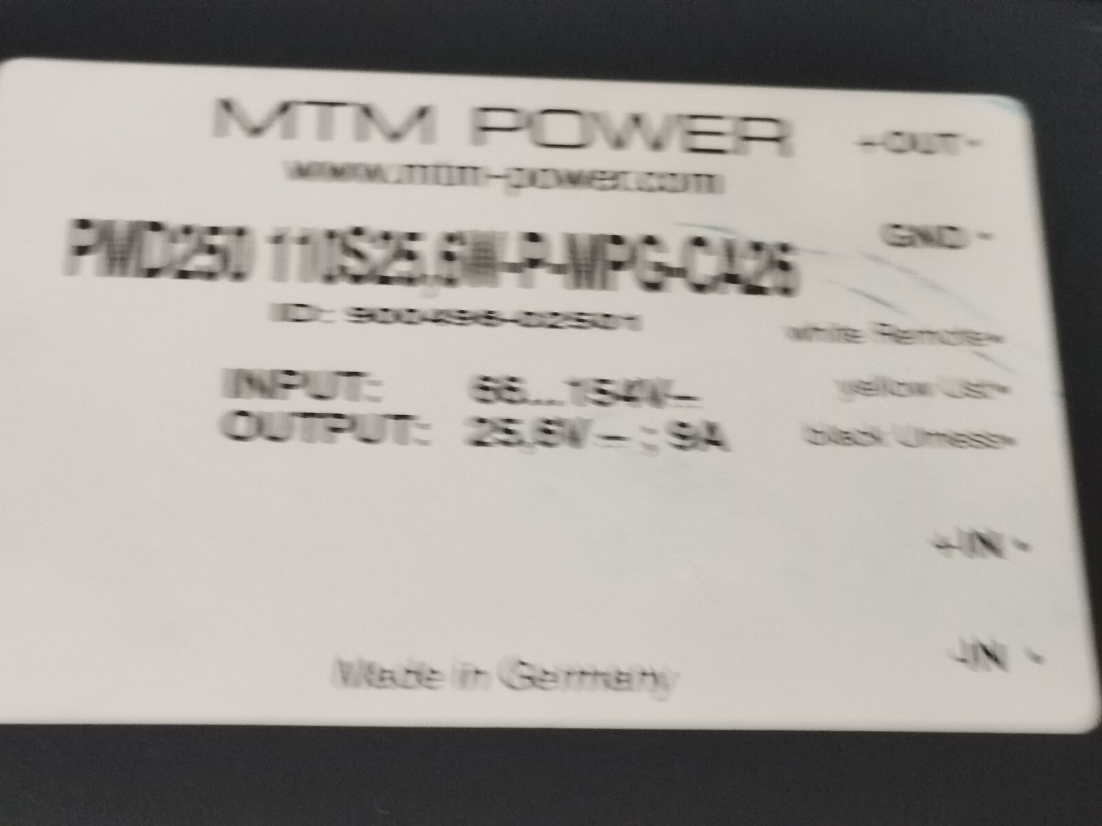 MTM POWER PMD250 110S25.6W-P-MPG-CA26 ID:900496-02501 OUTPUT:25.6V 9A MODULE