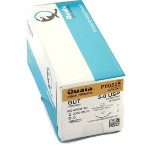 Quala P00525 Chromic Gut Absorbable Sutures C-6 3/0 18″ 12/Bx