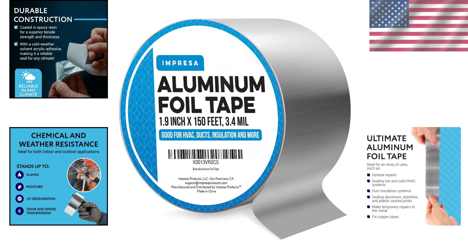 Silver Aluminum Duct Tape 1.9 in x 150 ft – Ideal for HVAC & Ductwork Sealing