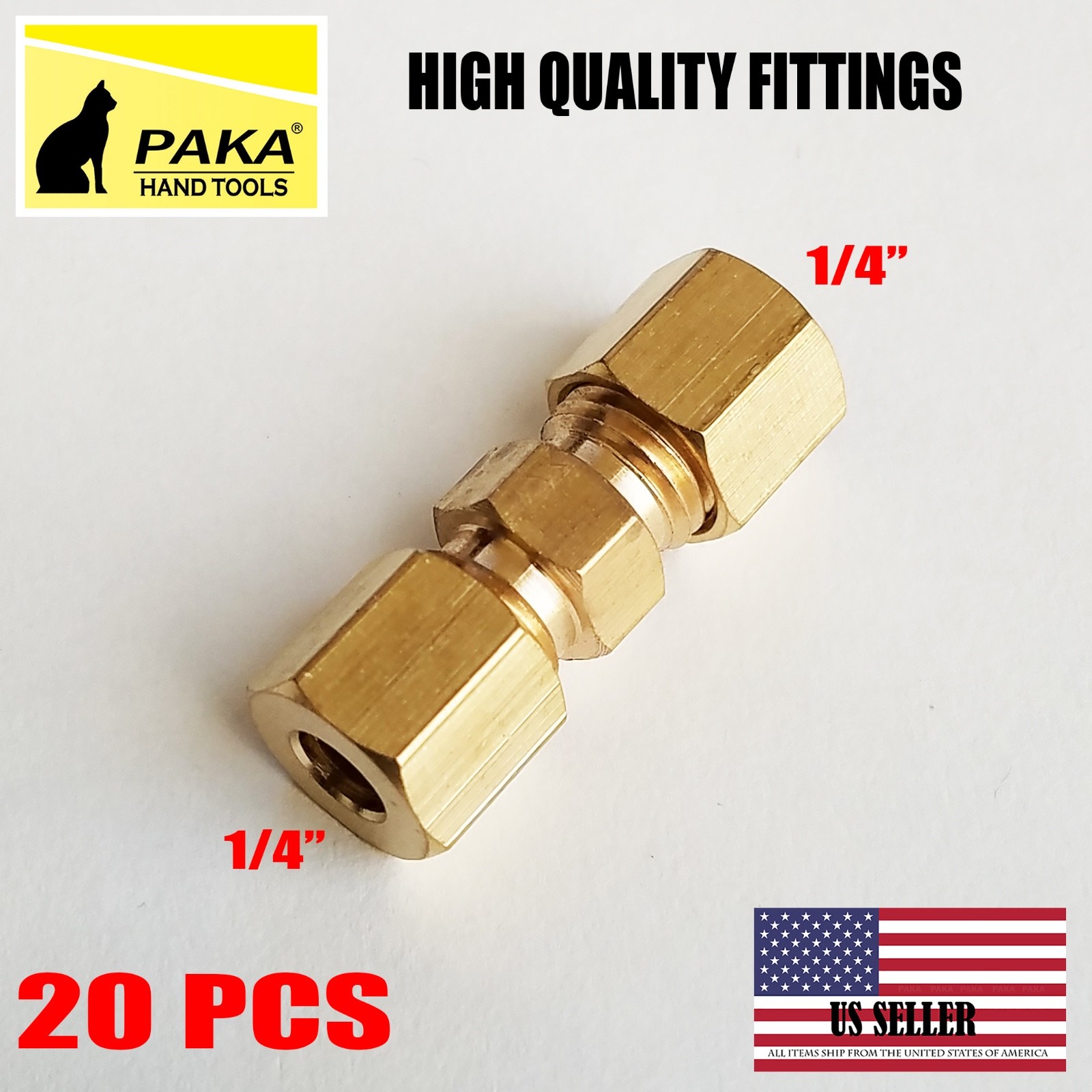 20 PC – 1/4″ ( 6 mm ) UNION COMPRESSION FITTINGS BRASS