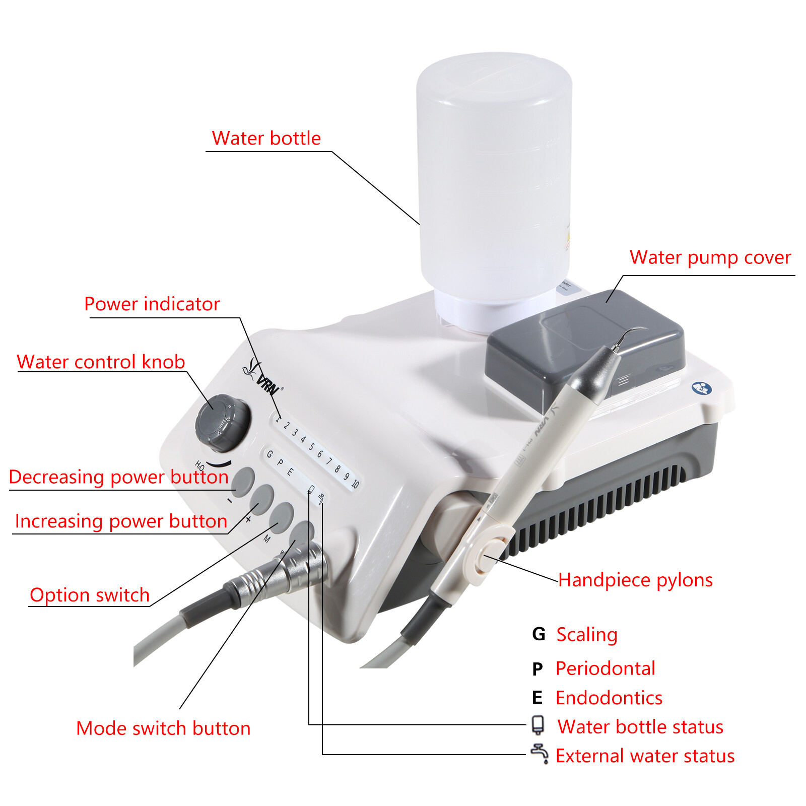VRN Dental Ultrasonic Scaler with LED handpiece / Air Scaler 2Hole / 4Hole