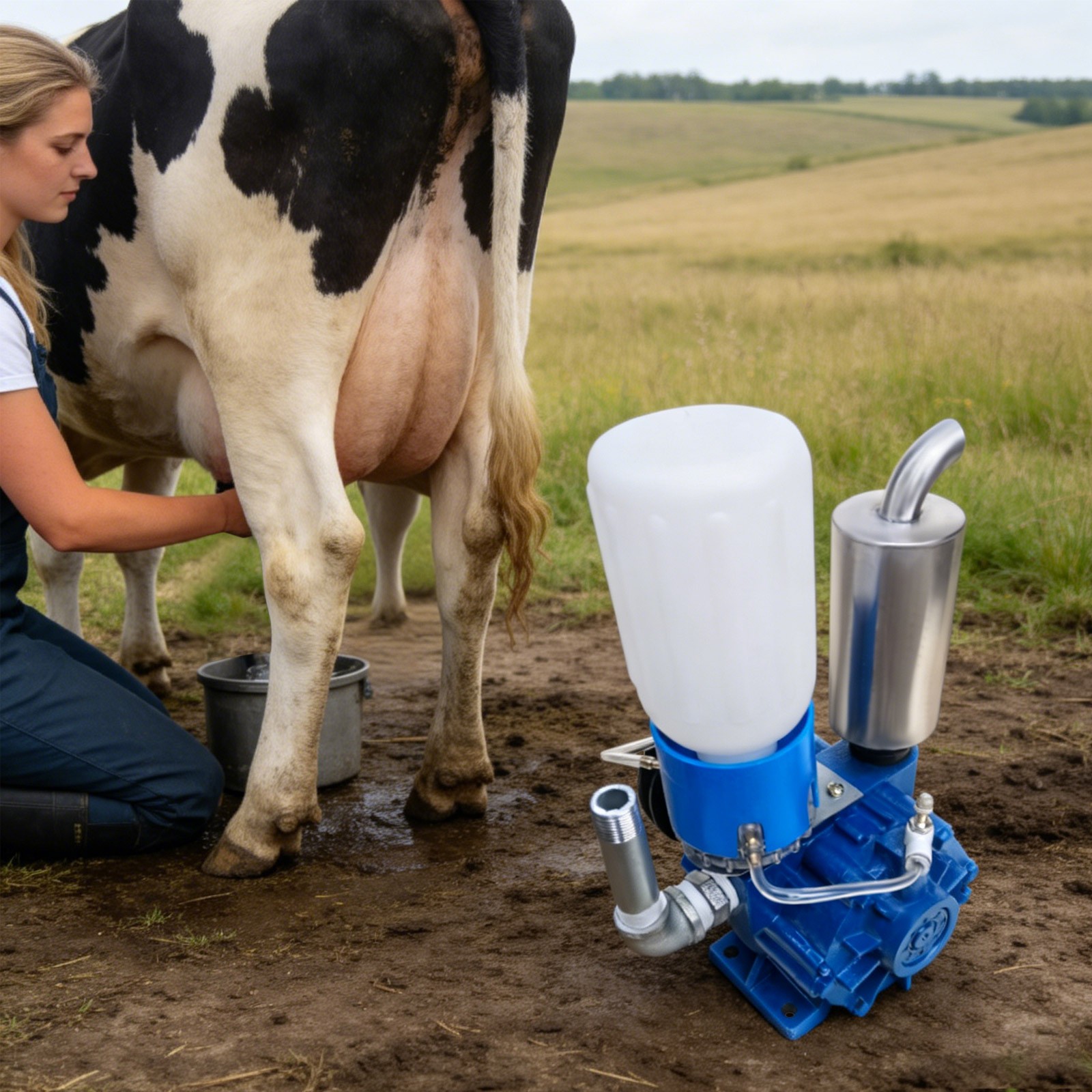 Vacuum Pump Electric Milking Machine 250L/min Sheep Milker Tank Barrel USA.