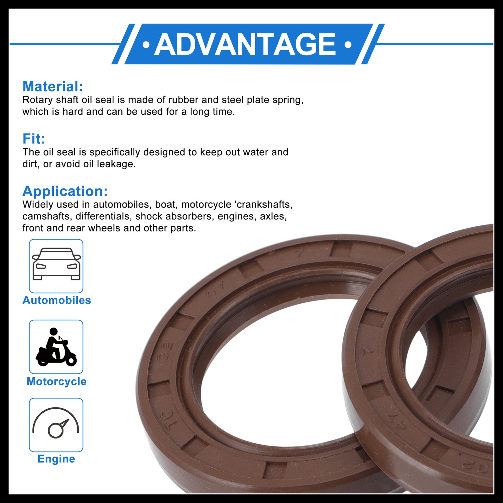 Oil Seal Seal Ring Rotary Shaft Seal FKM Rubber 32x47x7mm Brown 2Pcs