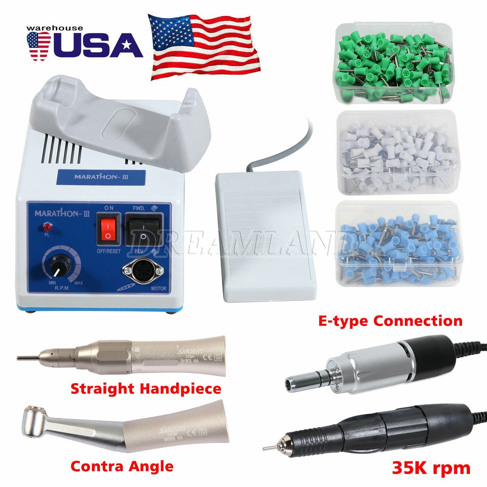 Dental Lab MARATHON -III MICROMOTOR Electric 35000 RPM Handpiece Polishing Burs