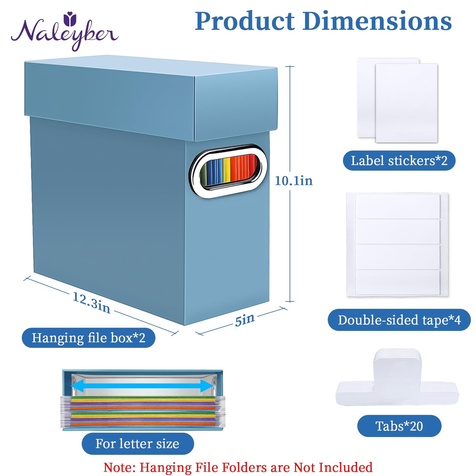 Naleyber File Organizer Box with Lid & Handle, Thickened 2 Pack, Dusty Blue