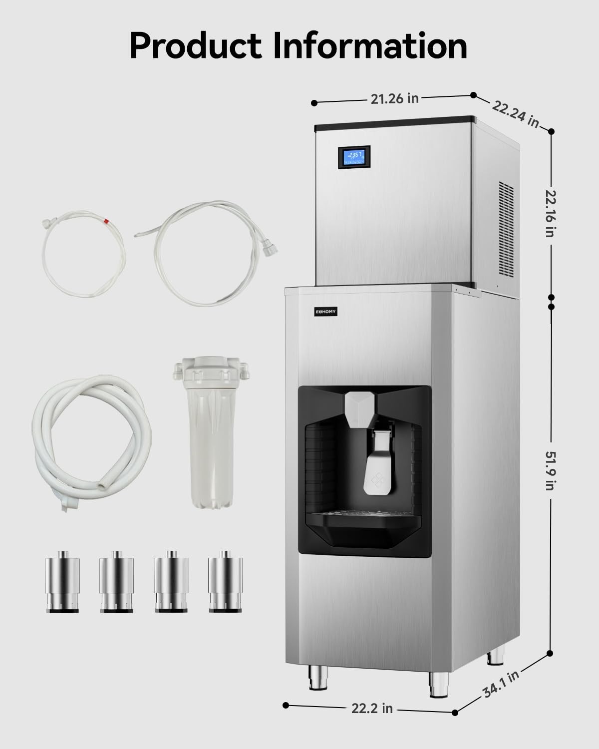 Certified 130Lbs Bin Commercial Ice Maker – Quick Ice in 10-15 Min!