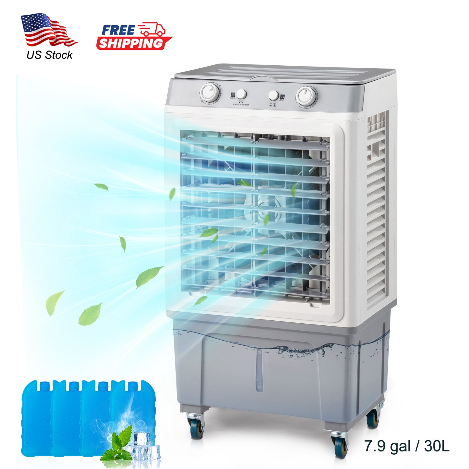 Portable Air Conditioner Fan Evaporative Cooler 2400CFM Swamp Cooler Manual 30L