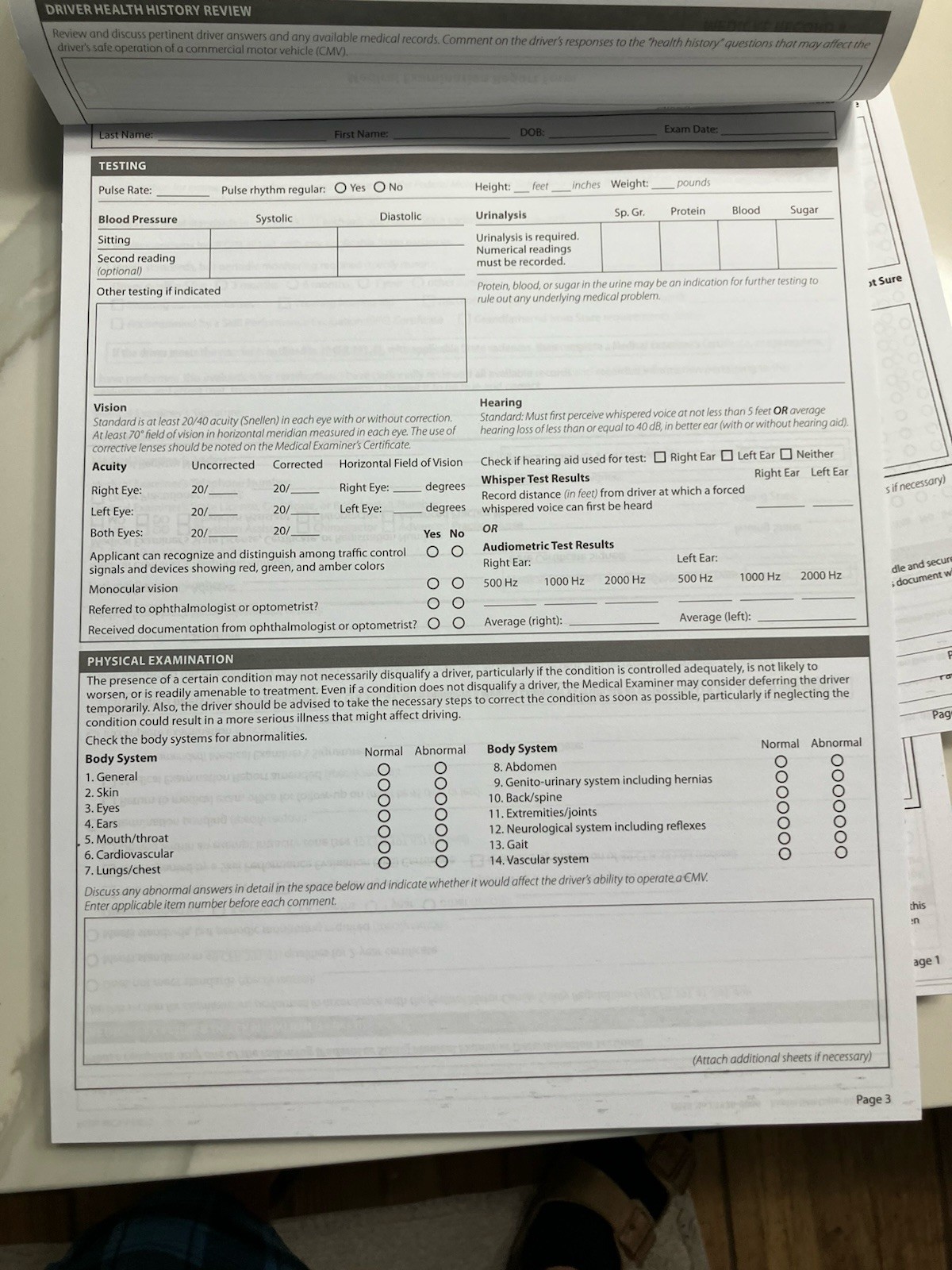 Medical Examination Forms MCSA-5875 and MCSA-5876 (20) Pack Of Each