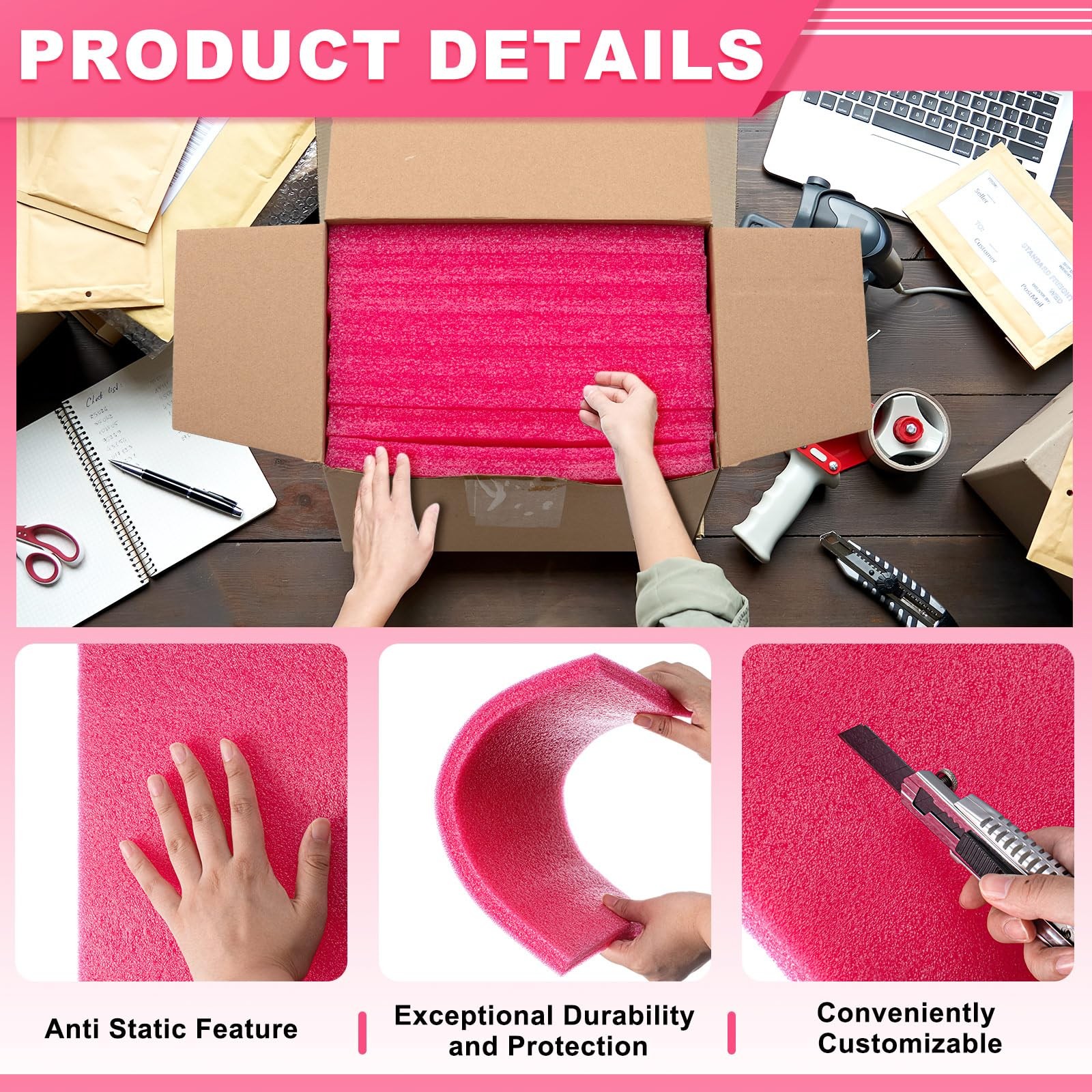 Pangda 8 Pcs 14.75″ X 9.5″ X 0.75″ Pink Polyethylene Foam Sheet Antistatic | …
