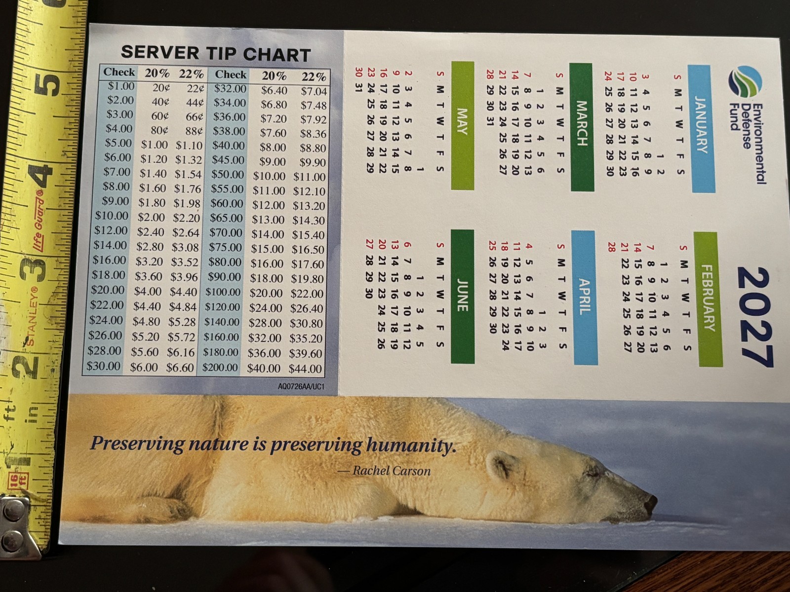 EDF – 2026 & 2027 Calendar Card, Bookmark, Tip Chart – 12 Months – 7.75″ x 5.5″