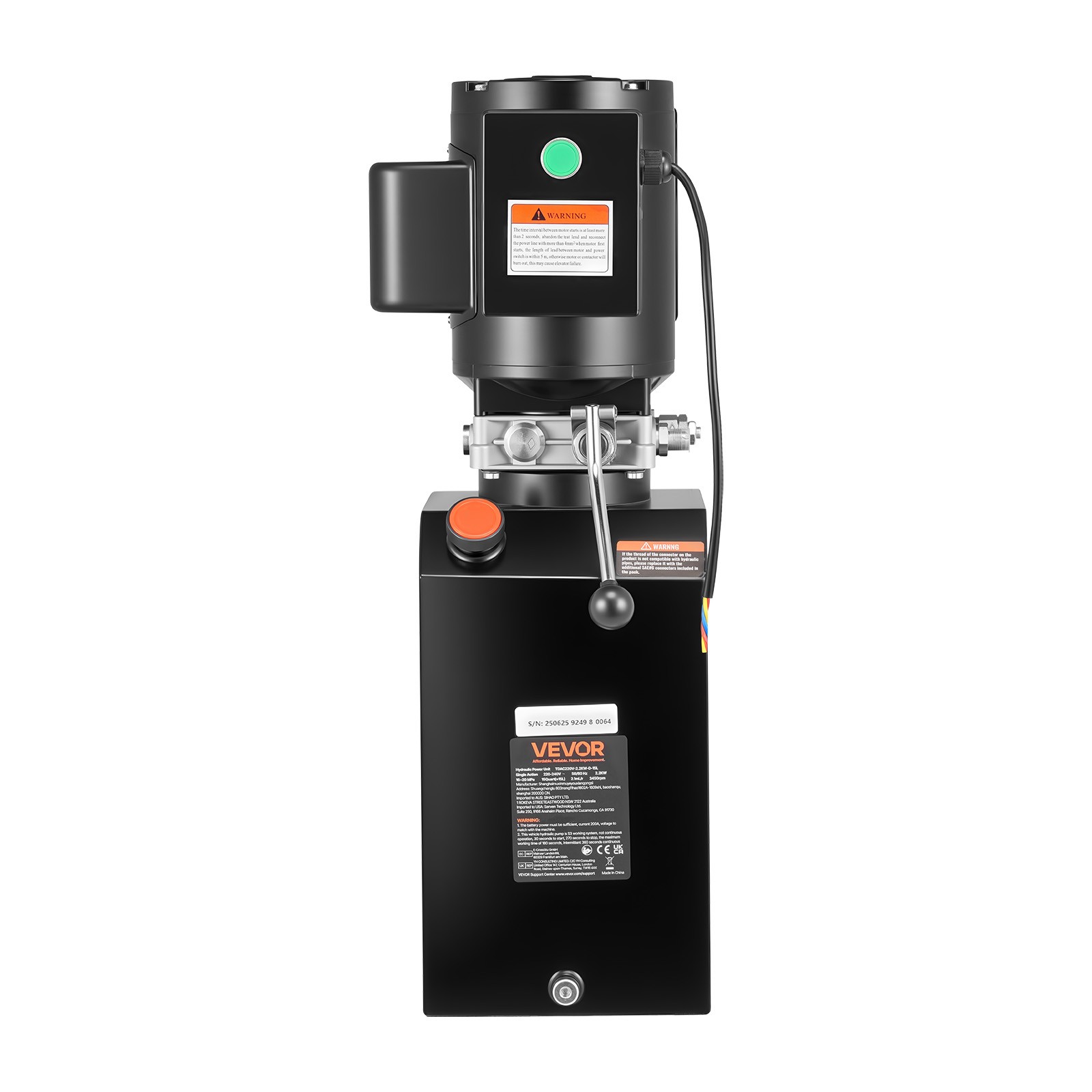 VEVOR Hydraulic Pump Power Unit AC 220V 15 Quart Single Acting Hydraulic Unit