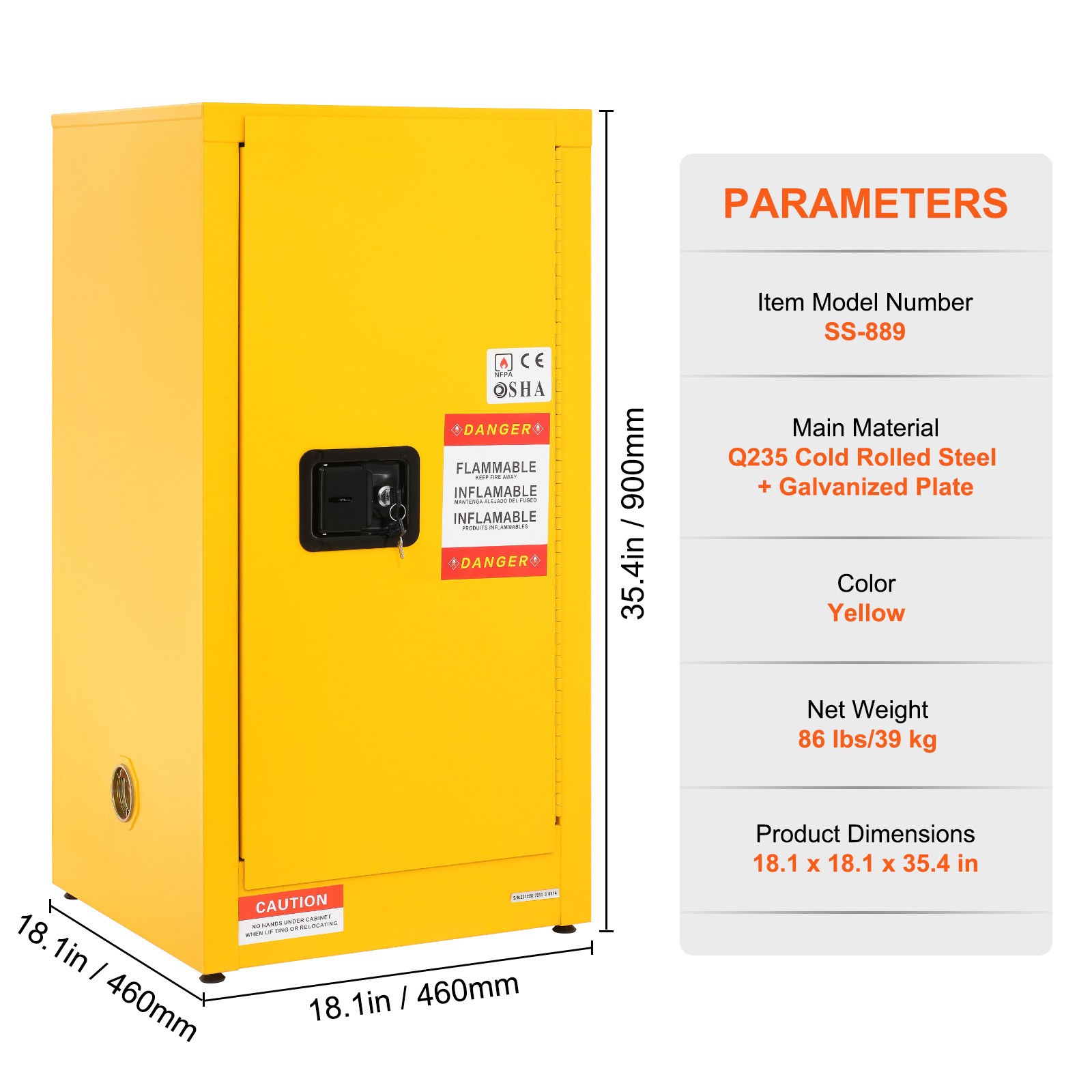 Uimoso Flammable Liquid Safety Storage Cabinet, 16 Gal, 18.1×18.1×35.4 in