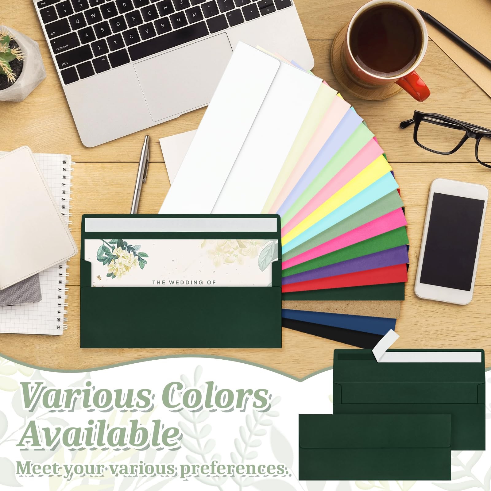 50 Pcs Dark Green #10 Business Envelopes, Self Seal Standard Envelopes, Windo…