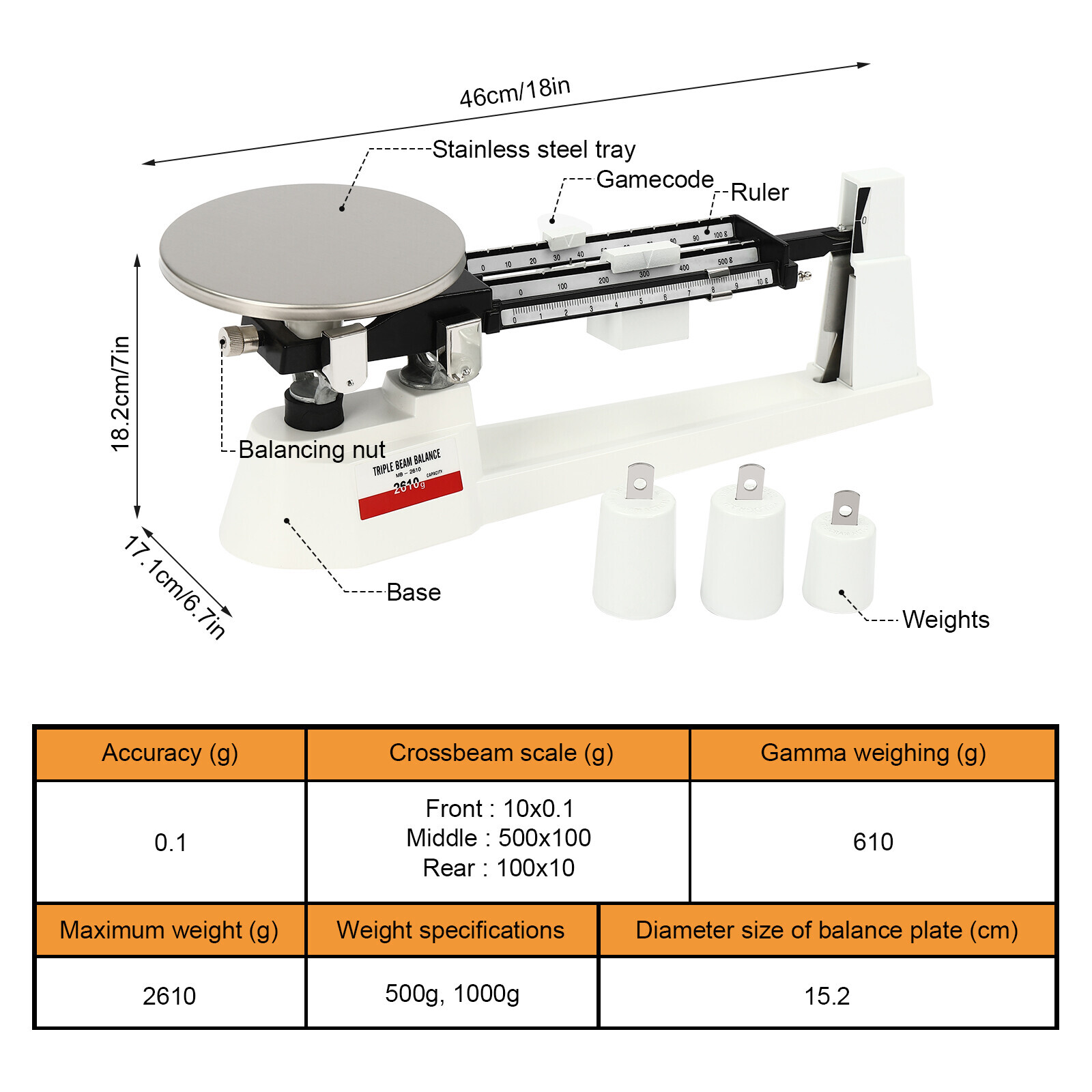 Triple Beam Scale, 2610G x 0.1g Triple Beam Mechanical Balance Scale WeighingUS