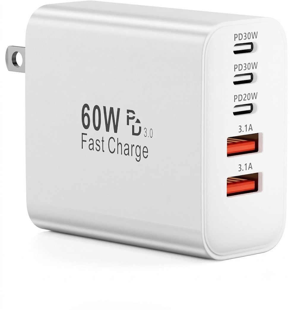 USB C Charger Block 60W 5-Port Type C Charger Fast Charging Multiple Port Plug
