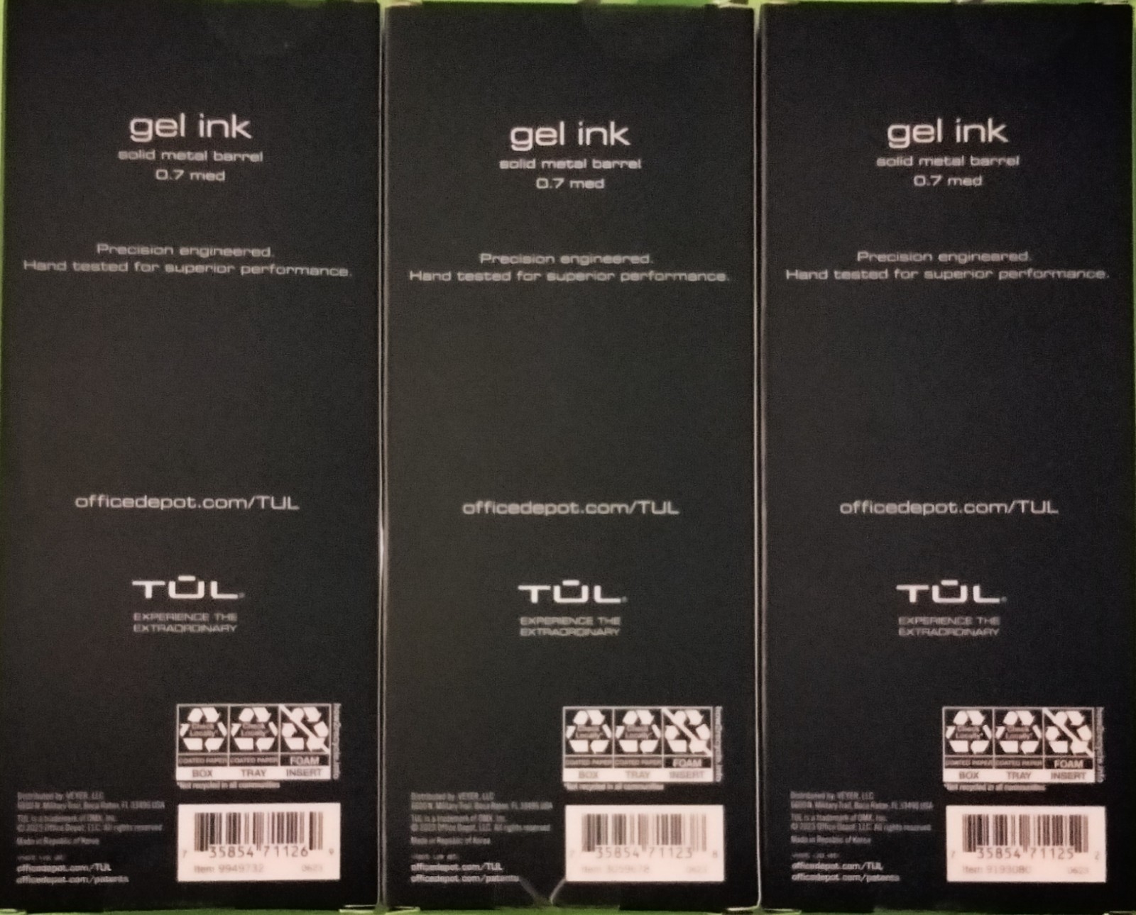 (3) 🖋TUL Fine Solid Metal Barrel GEL INK 0.7 Med~Teal, Purple & Red~bid@$24.99