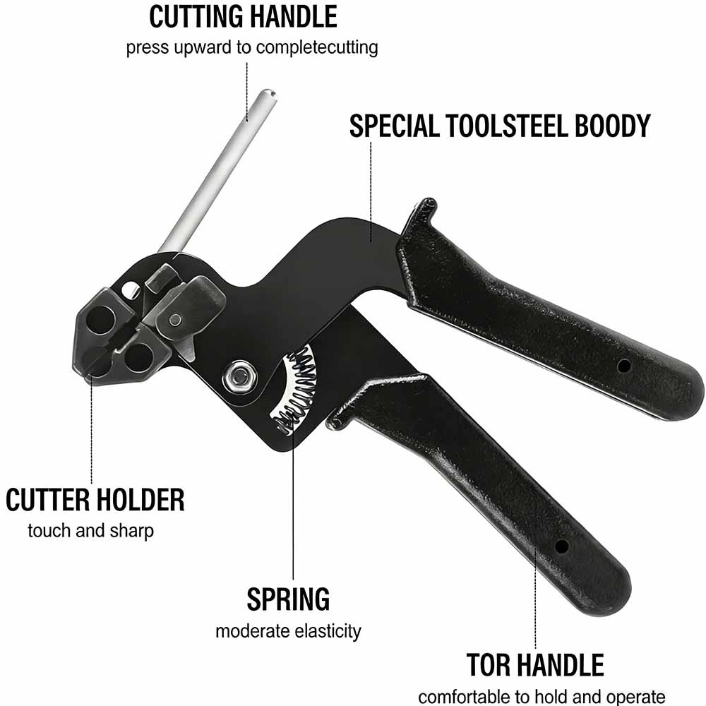 Cable Tie Tool Gun Kit Stainless Steel with 200 pcs Metal Zip Ties #E