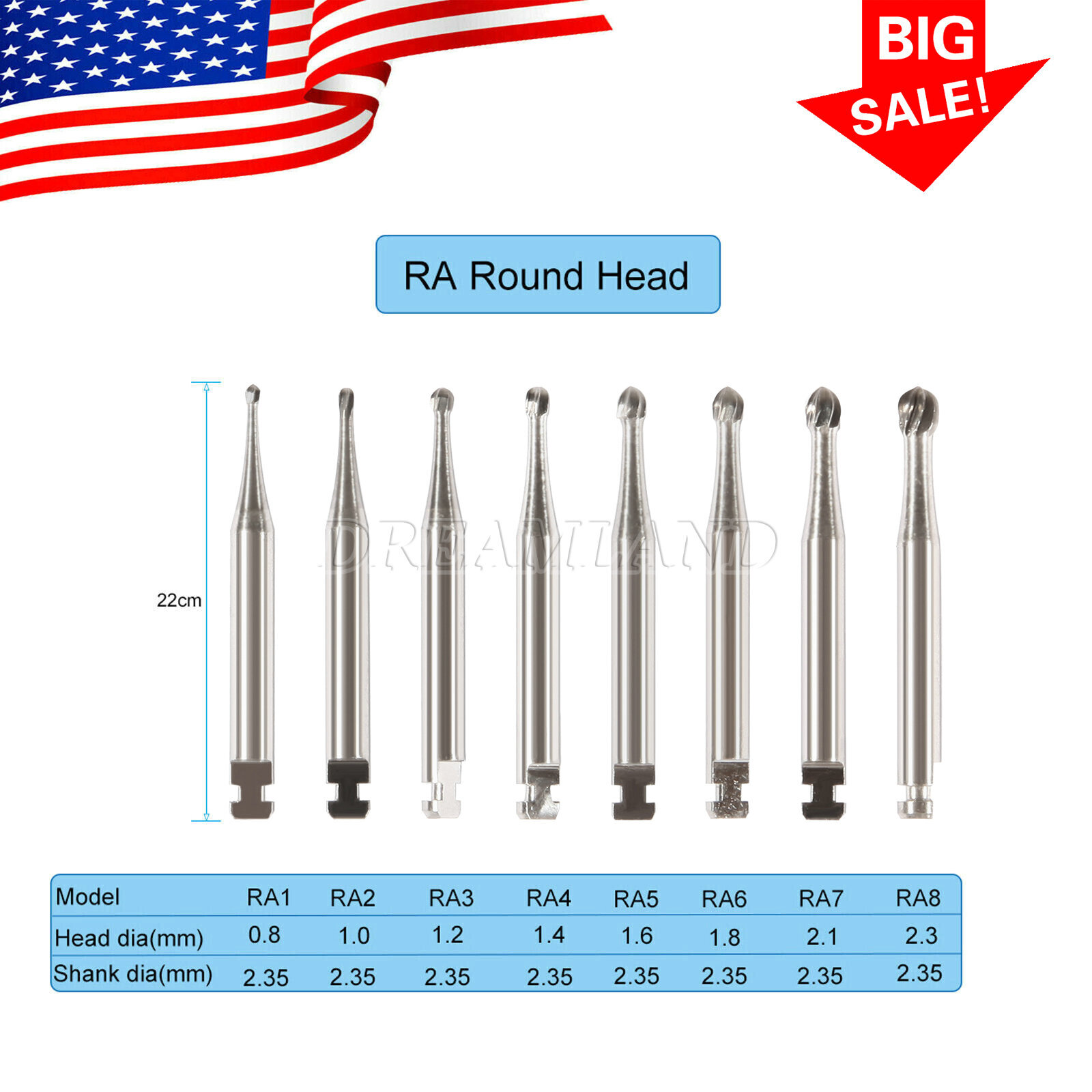 Dental Round Latch Carbide Bur RA 1 2 3 4 5 6 7 8 Midwest For Slow Low Speed