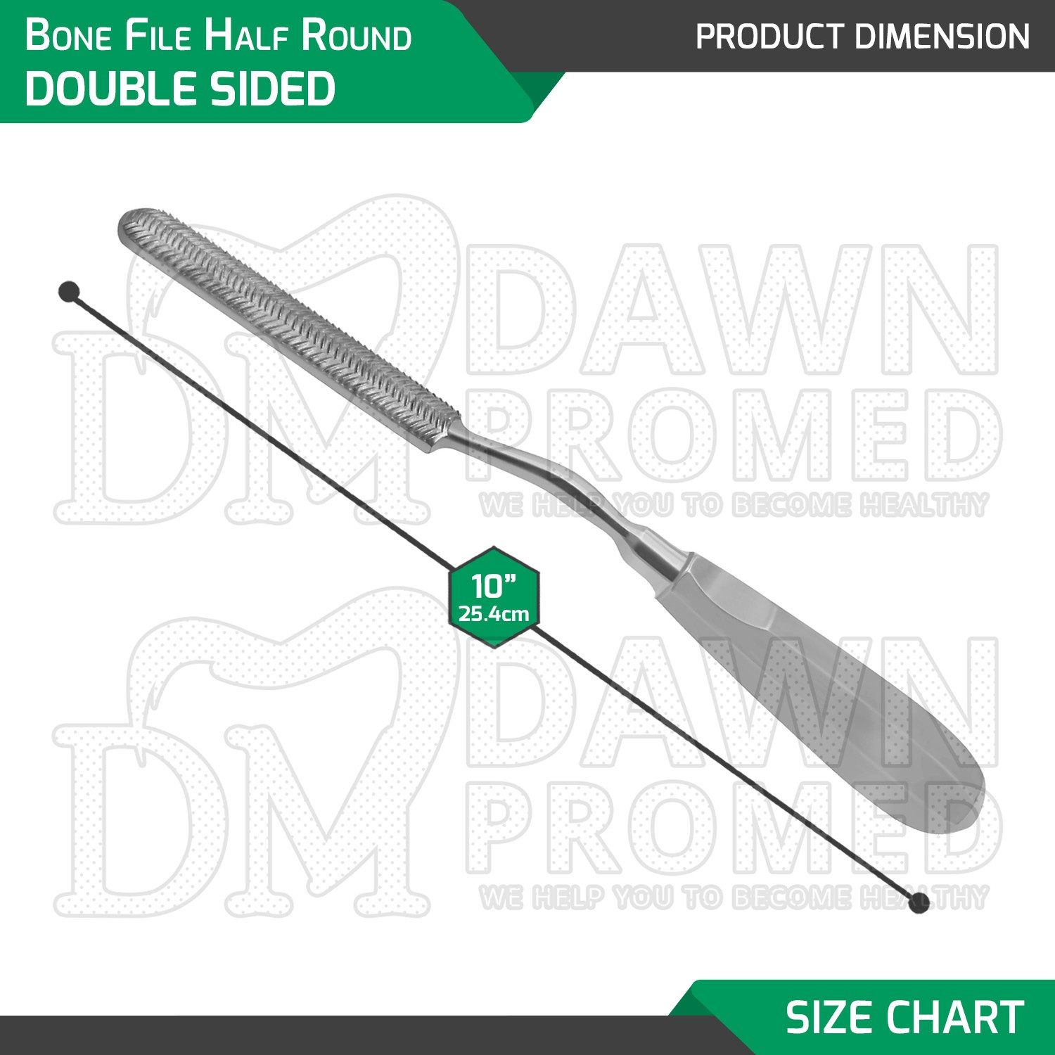 Bone File 10″ Half Round Double Sided Bayonet Shank Orthopedic Instruments