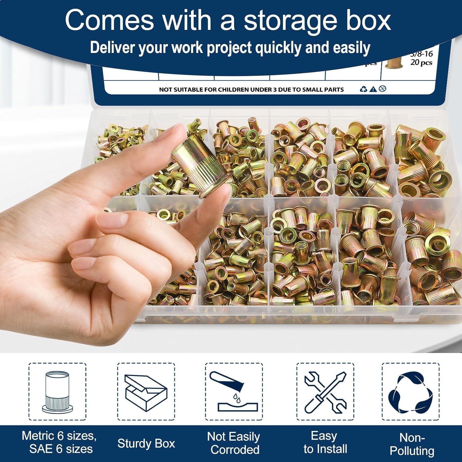 Durable Rivet Nut Assortment Kit, 920 Pcs – Zinc Plated for Extra Protection