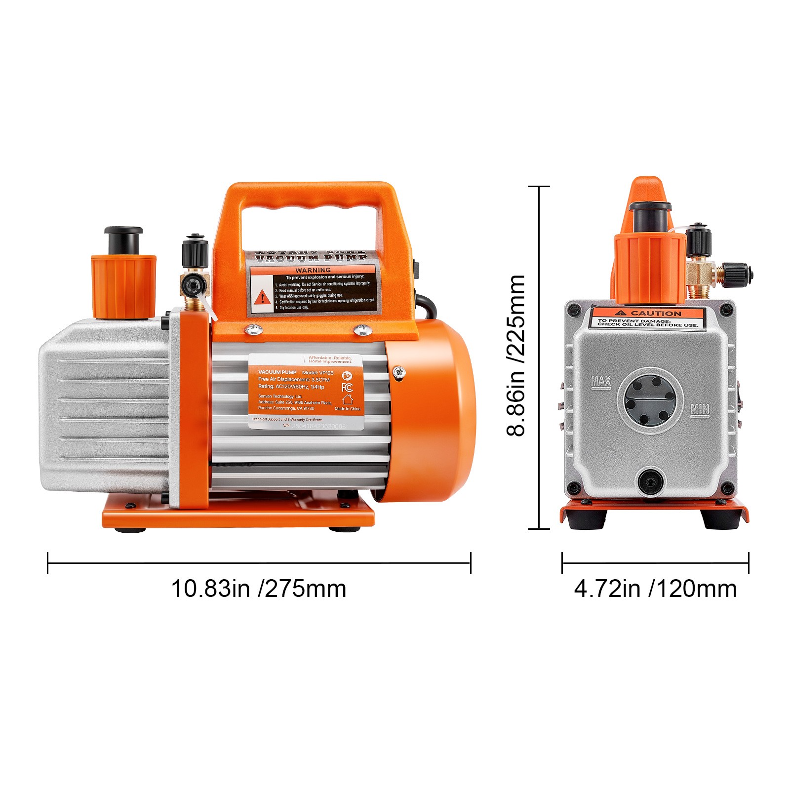 Uimoso 3.5 CFM Single Stage Rotary Vane HVAC Vacuum Pump with Oil
