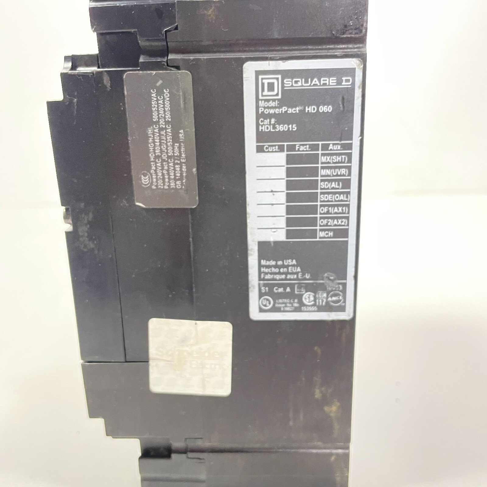 SQUARE D HDL36015 CIRCUIT BREAKER 3POLE 15AMP 600VAC