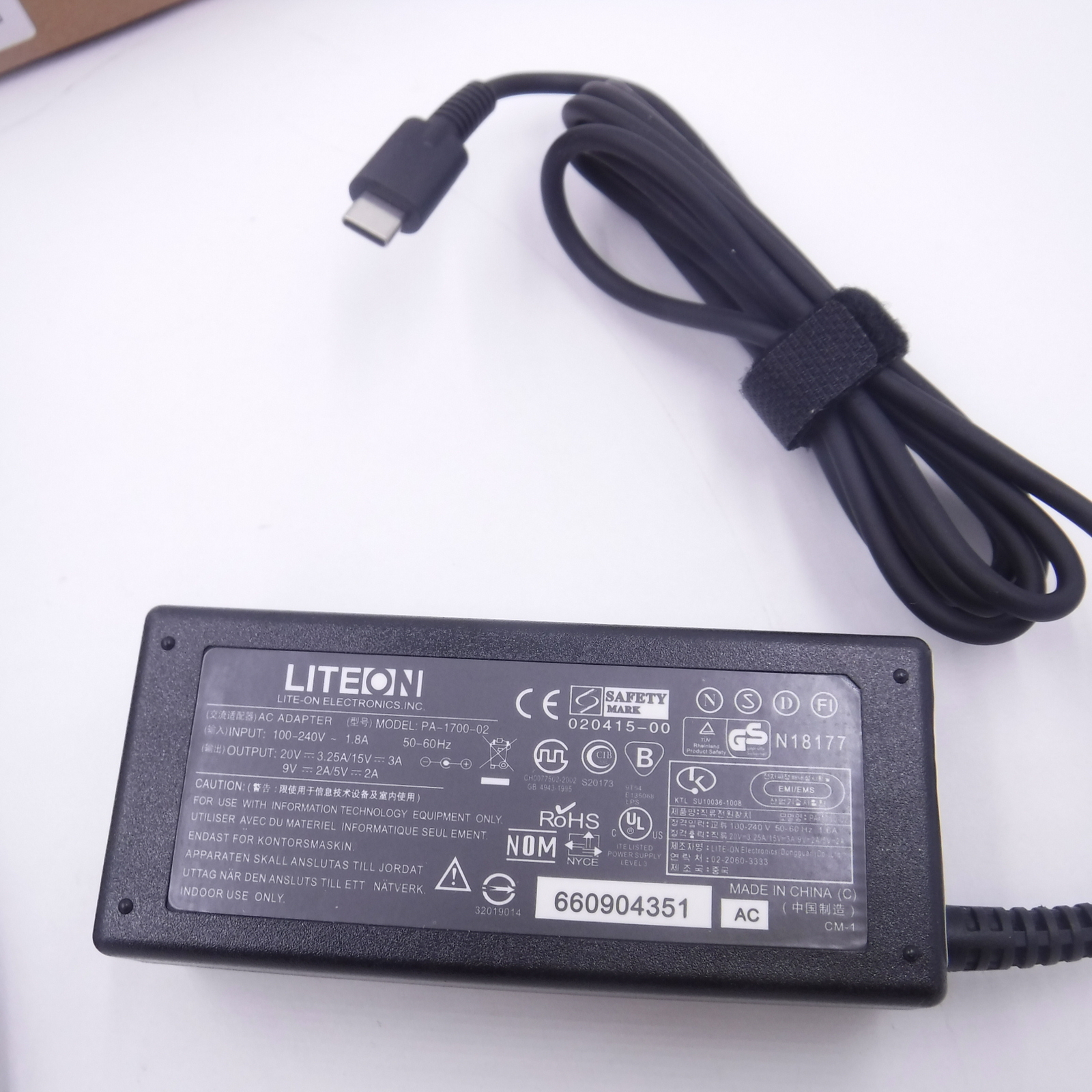 NSAV Solutions AC Power Adapter 65W USB-C LITEON PA-1700-02 100-240V