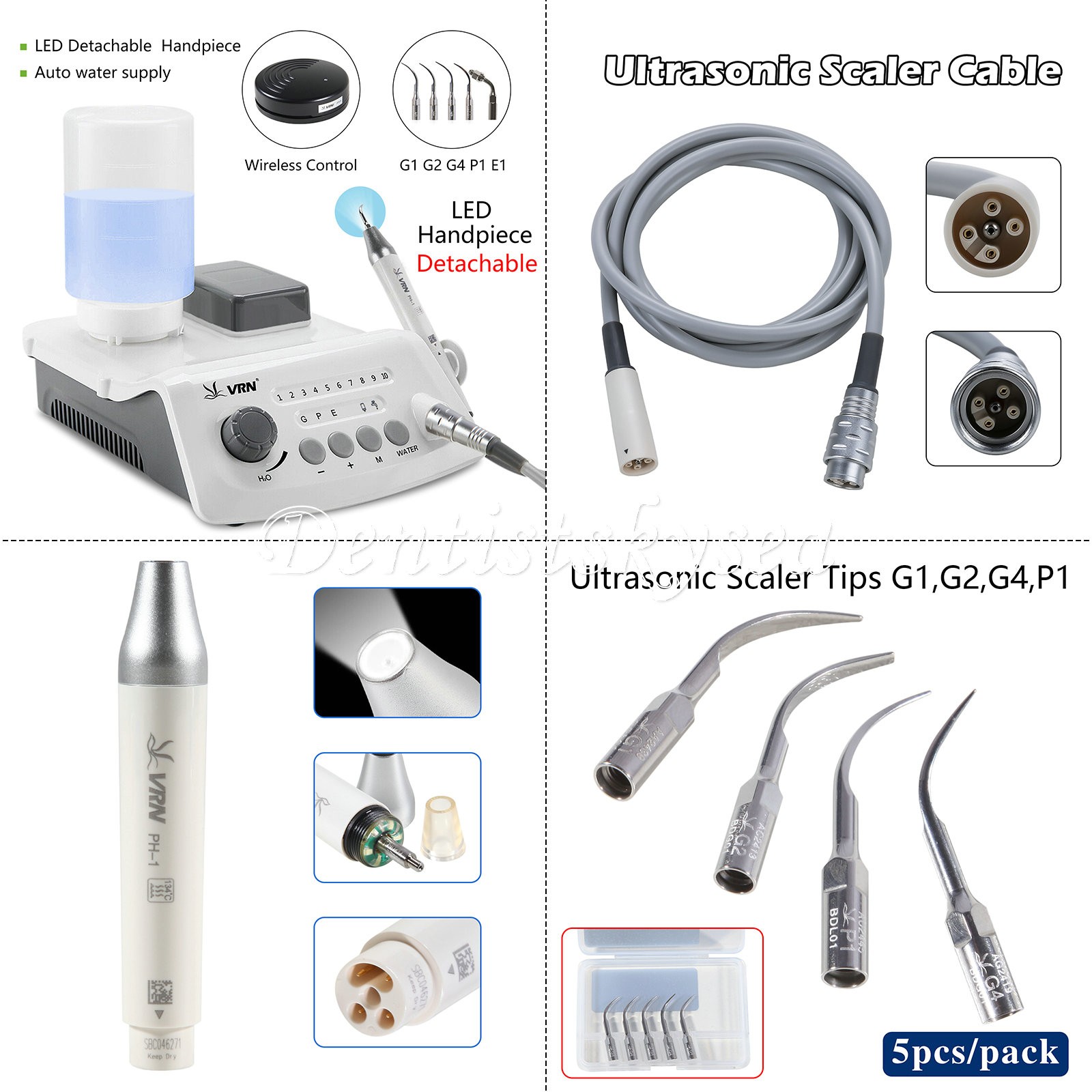 VRN LED Dental Ultrasonic Piezo Scaler Handpiece Bottle Tips Fit EMS Woodpecker