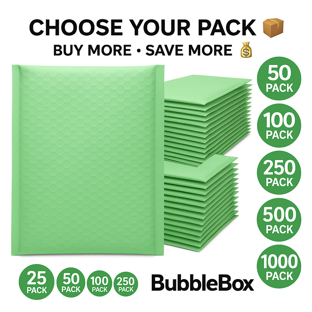 Poly Bubble Mailers Green #0 6.5×10 Self Seal Padded Shipping Envelopes