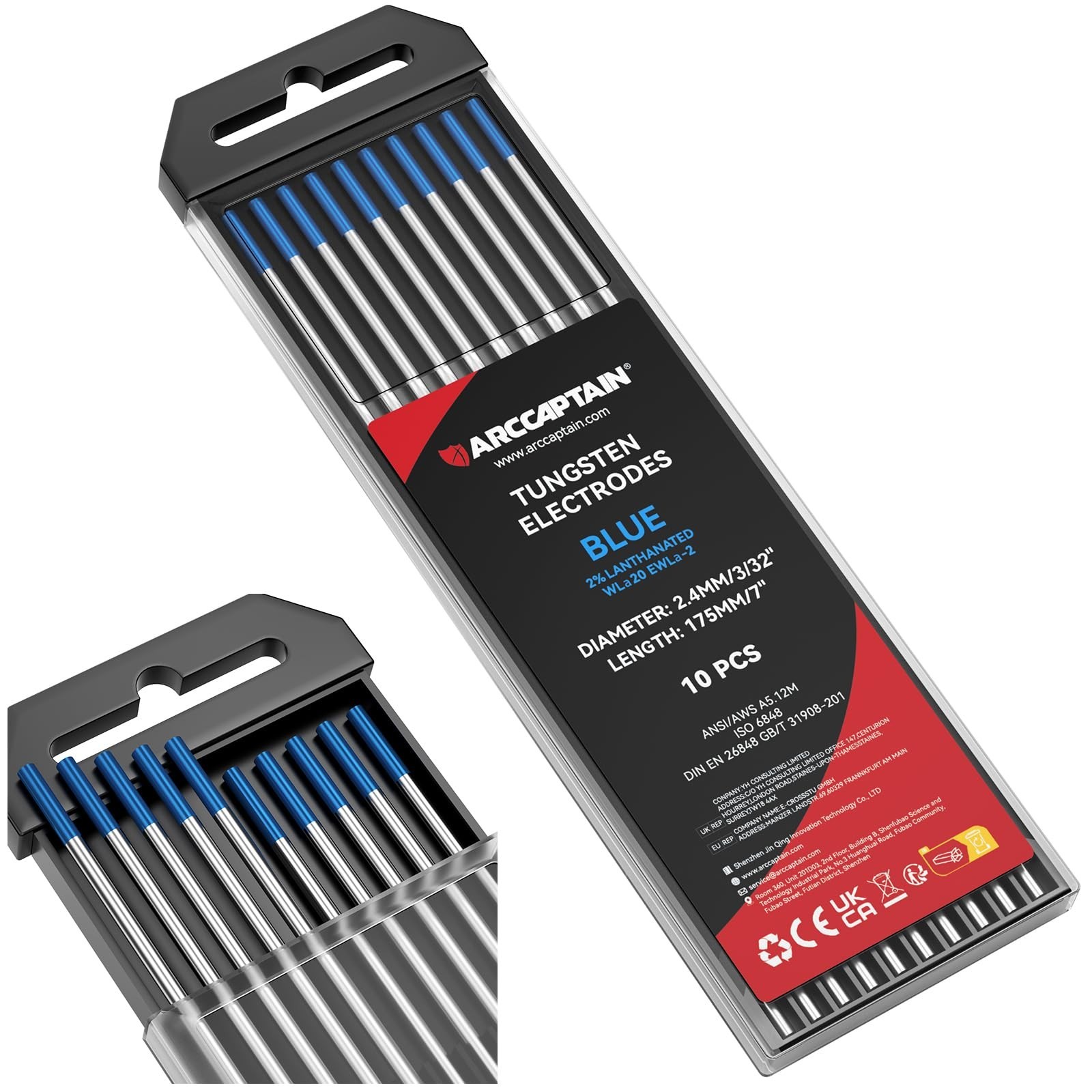 TIG Welding Tungsten Electrodes 2% Lanthanated Blue 10-Pack 3/32″ x 7″ – High Pe