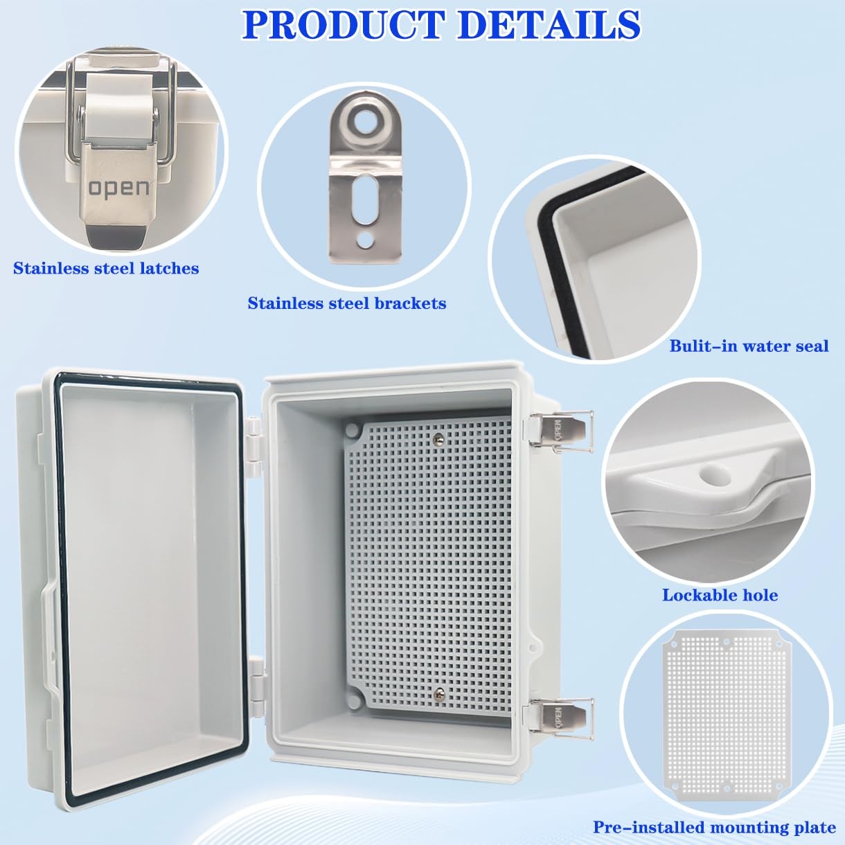 YETLEBOX Outdoor Waterproof Electrical Box 8.66″ x 6.69″ x 4.33″, Grey