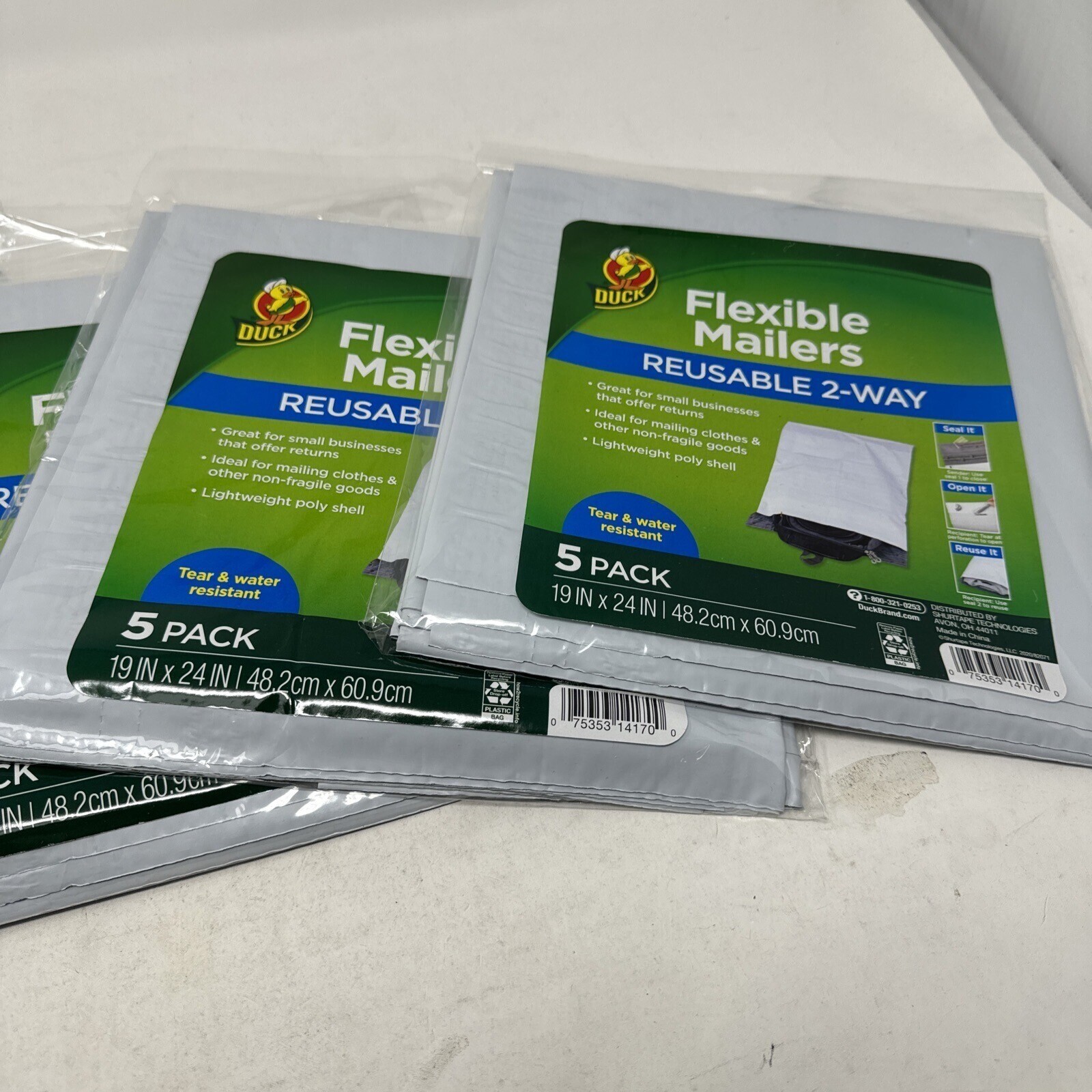 Duck – Flexible Mailers – Reusable 2 Way 19 IN x 24 IN- 5 Count – New Lot Of 5