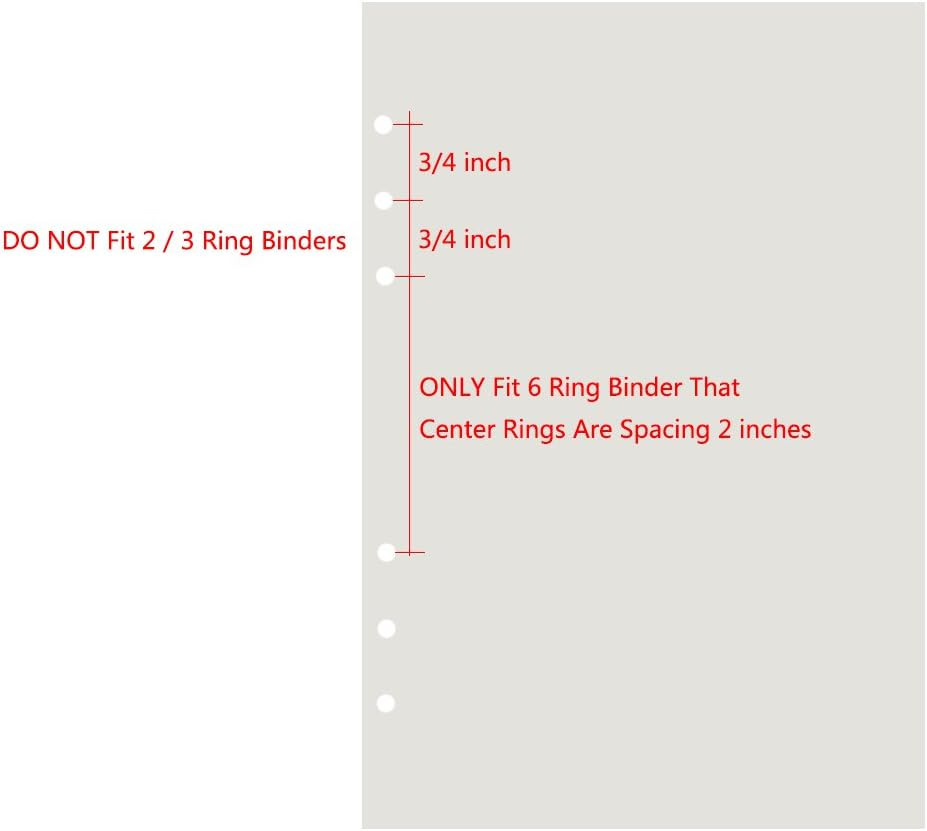 6-Ring A6 Binder/Planner Refill Paper, 6 Hole,6 3/4 X 4 1/8 Inches Refillable Wh