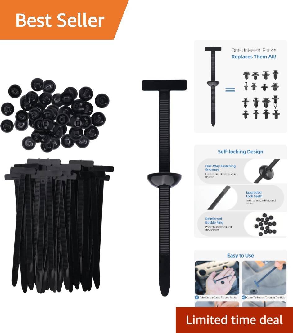 100 Pcs Nylon Universal Cable Tie Buckle for Car – Self-Locking and Easy Inst…