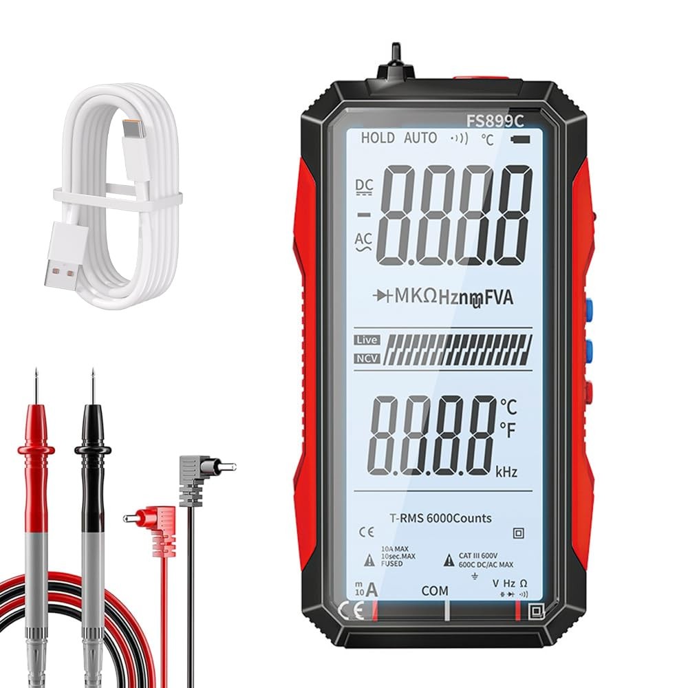 USB Rechargeable Digital Multimeter 6000 Counts Large Color Screen & Backlight