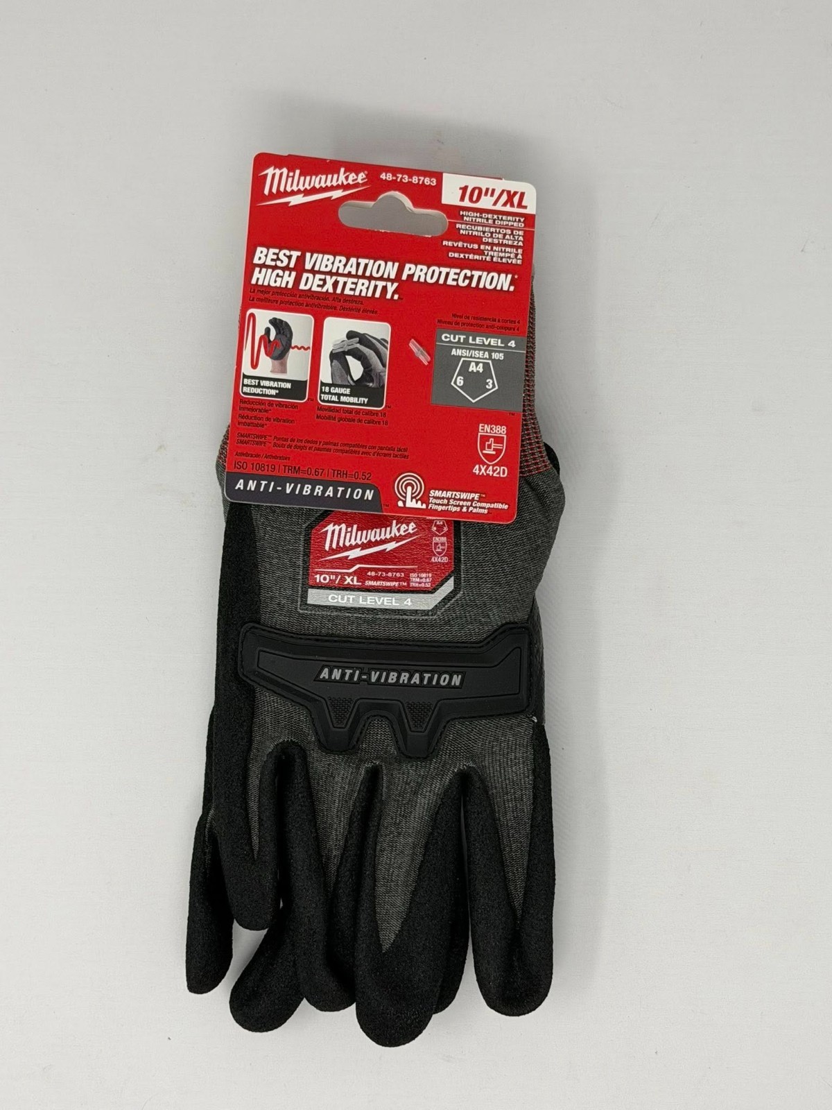 Milwaukee Anti-Vibration Cut Level 4 High Dexterity Nitrile Size XL and L