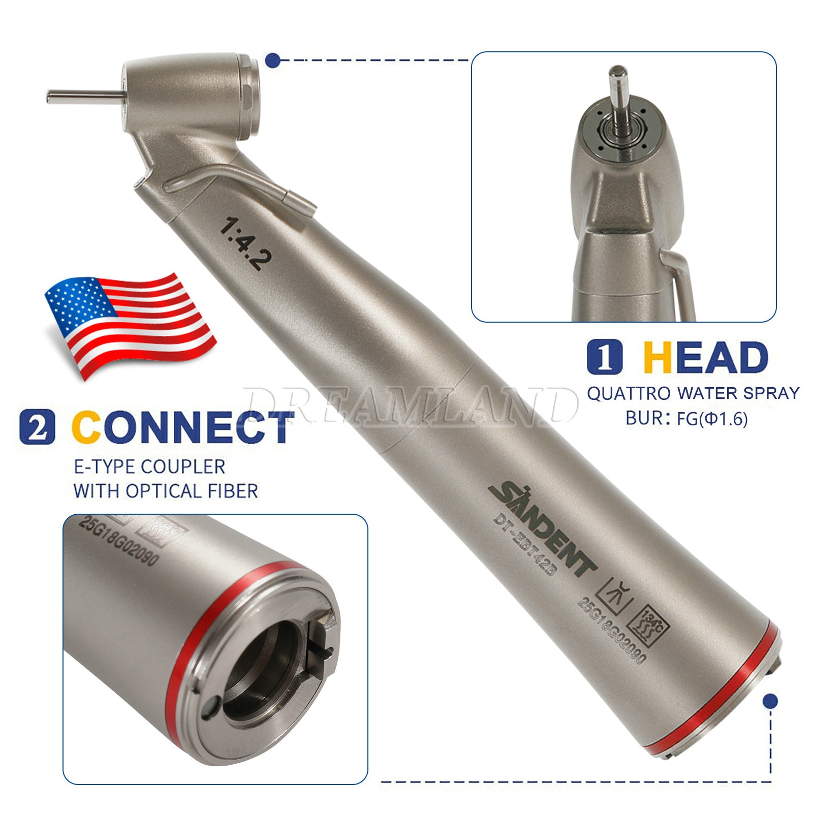 External Spray Fiber Optic Dental Surgical Contra Angle fit FG Burs 1:4.2