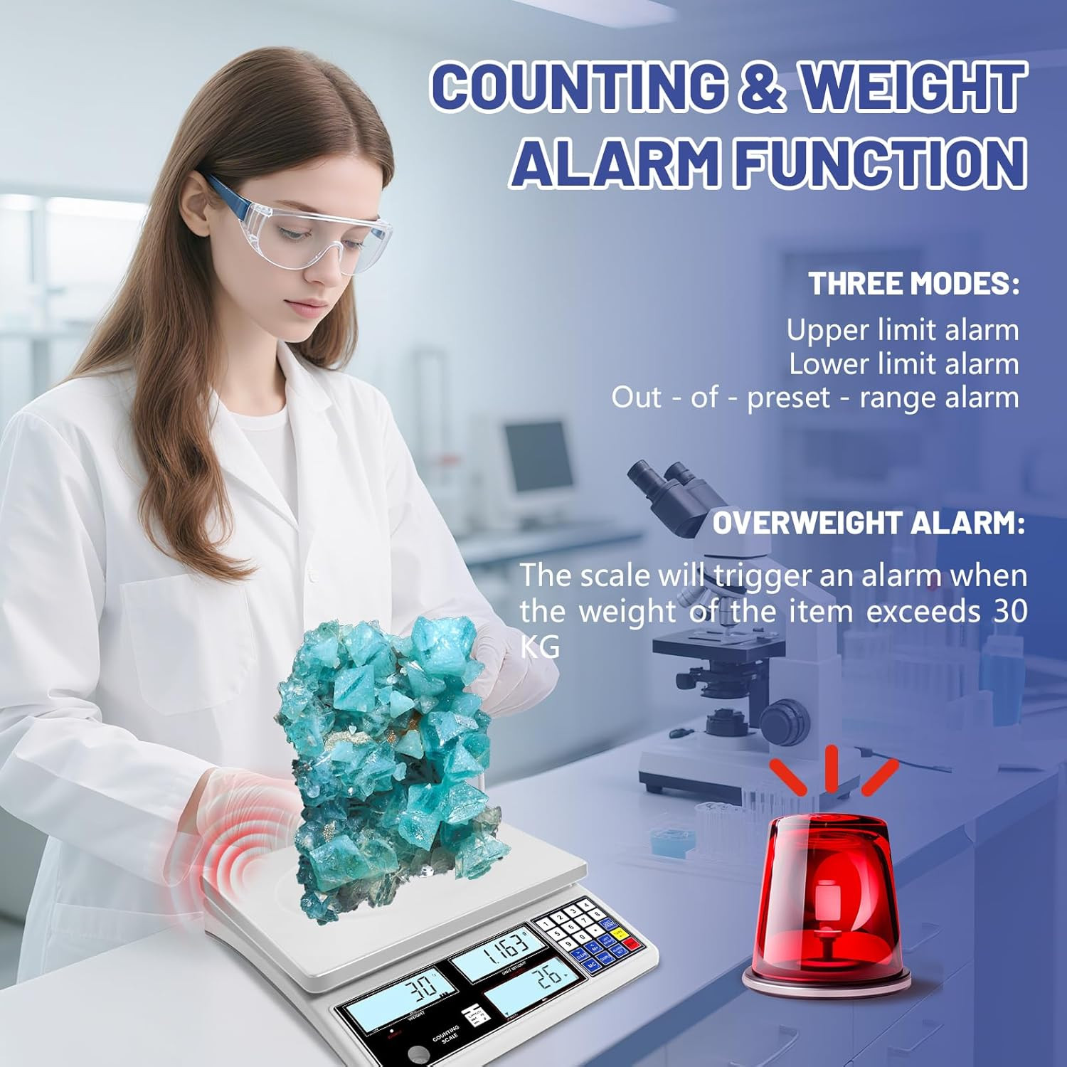 Industrial Counting Scale for Small Part (30Kg, 66Lb,1G), G/Kg/Lb,Coin Scale Bui