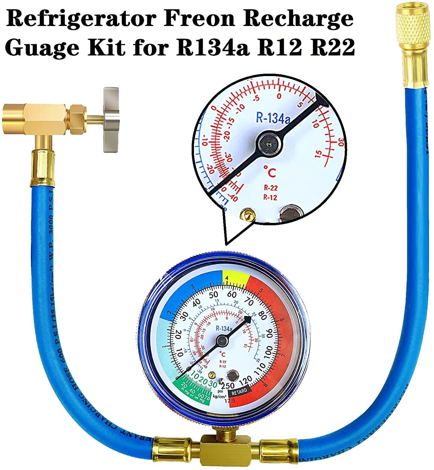 R134A Refrigerator Freon Recharge Hose Kit, AC 22.83 inches, Silver