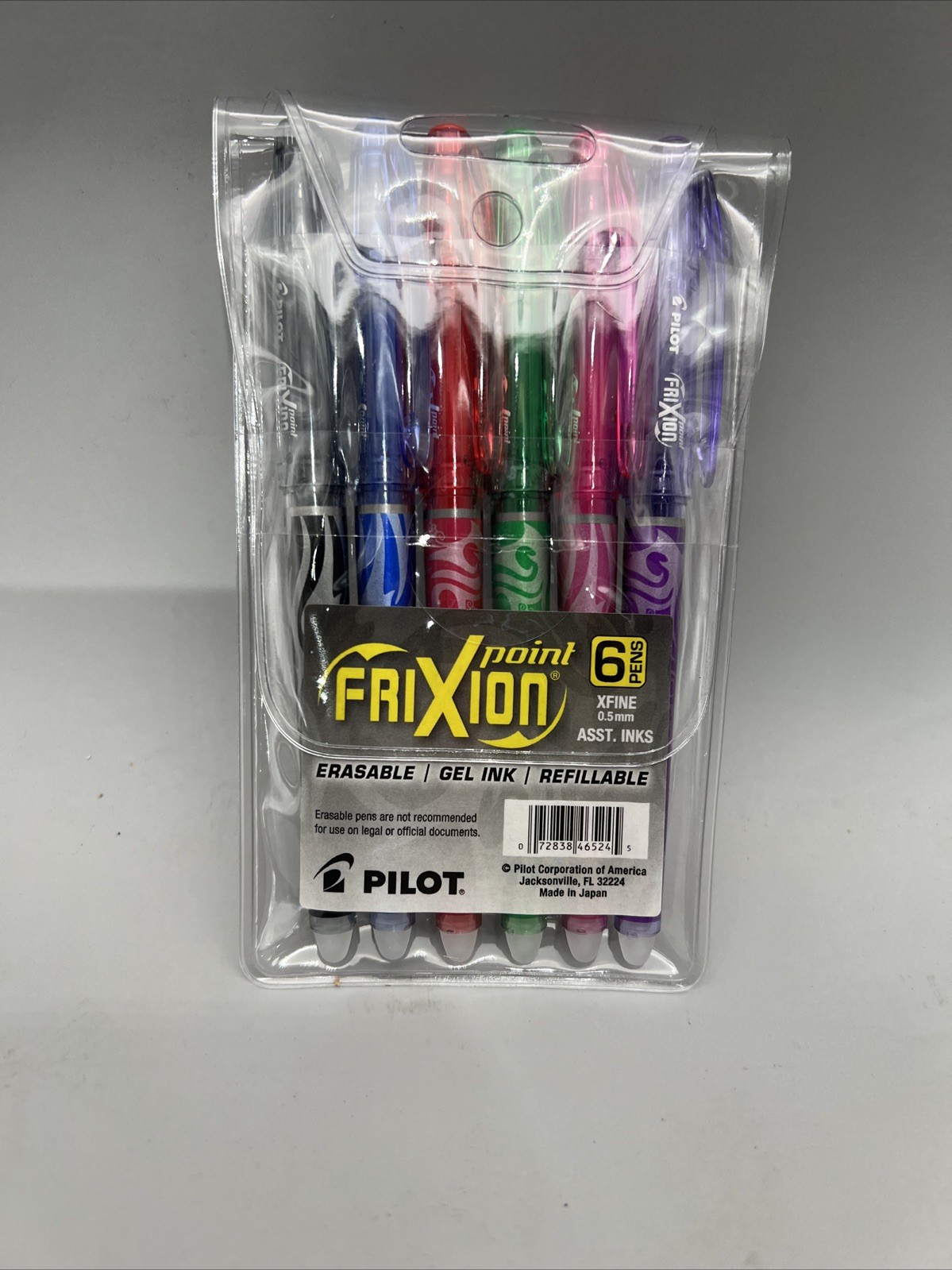 Pilot 46524 FriXion Point 0.5 mm Erasable Gel Pens, 6 Color Set in Plastic Pouch